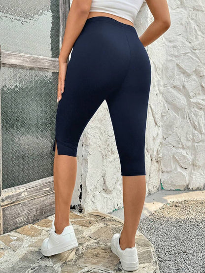 Maternity Adjustable Waist Side Slit Casual 3/4 Length Leggings For Women