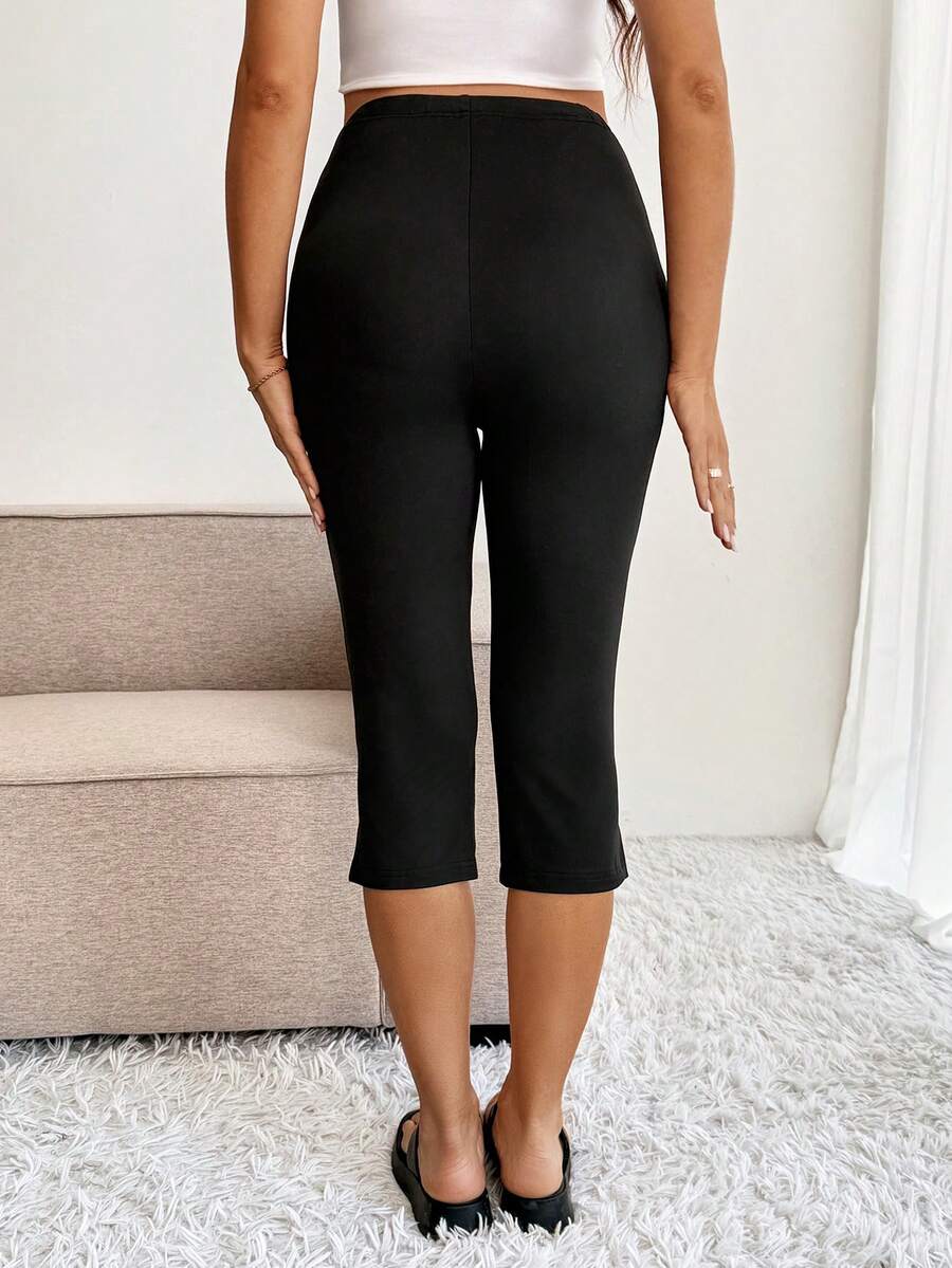 Maternity Solid Color Adjustable Waist Slit Hem Casual Cropped Leggings Maternity Leggings Pregnancy Pants Pregnancy Clothing