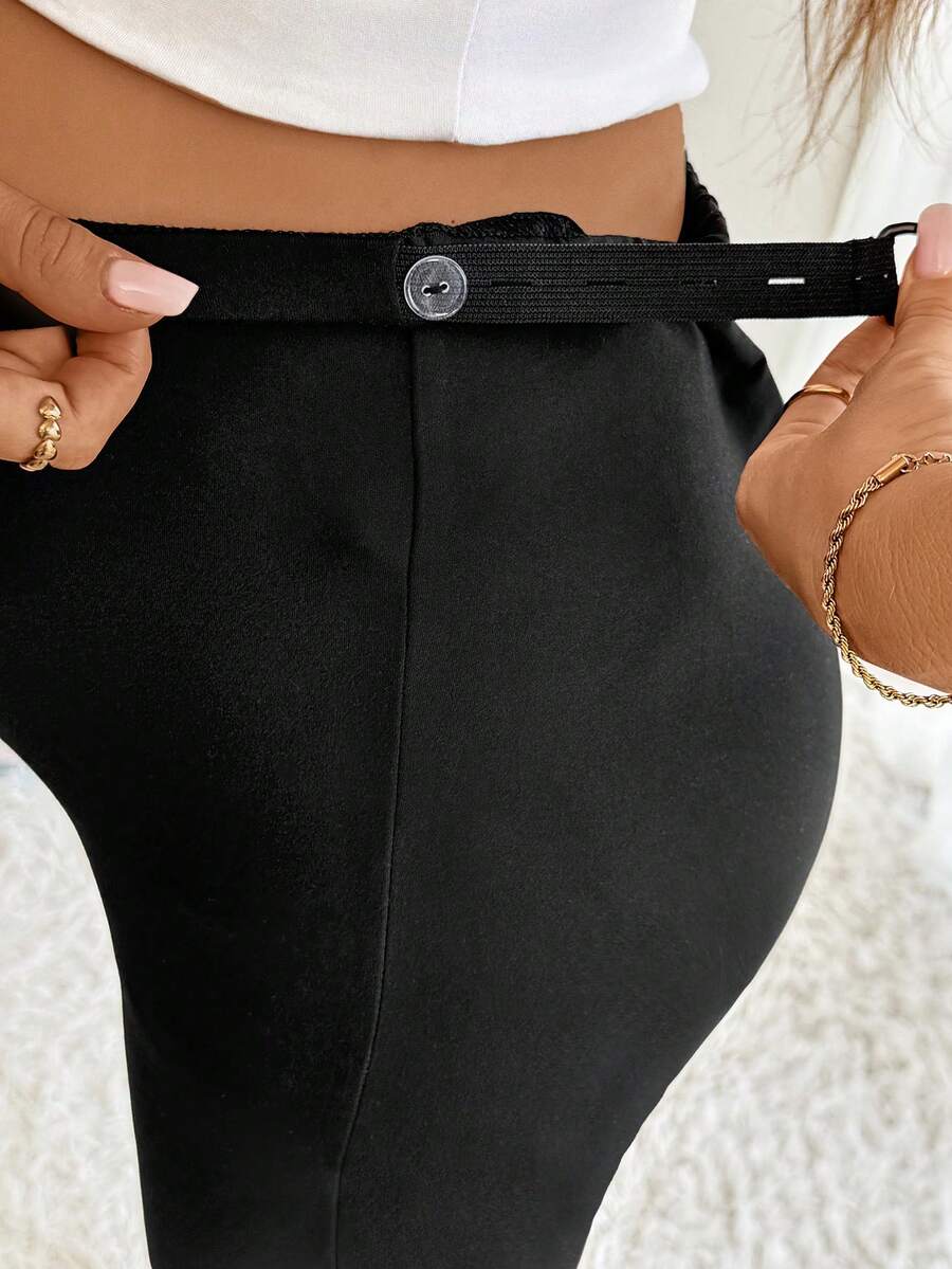 Apricot Maternity High Waist Slit Ankle Pants - Stretchy Fitted Knitted Capris - Comfortable Elastic Waist Summer Leggings for Daily Wear