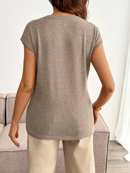 Maternity Round Neck Tee - Batwing Cap Sleeve, Loungewear, Medium Stretch, Coffee Brown