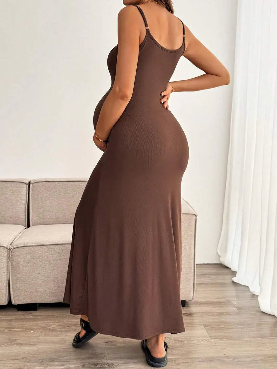 Maternity Solid Color Mermaid Hem Fitted Camisole Dress