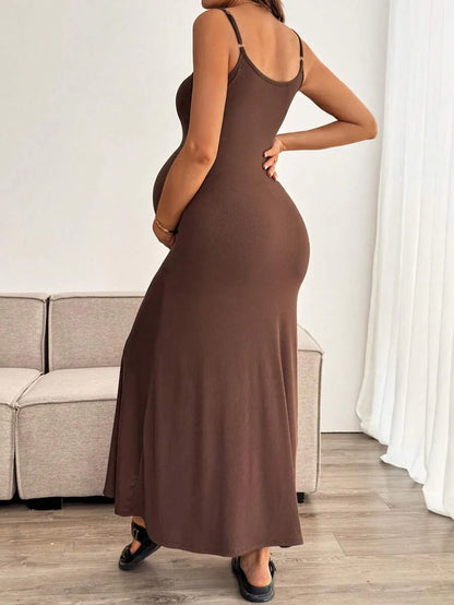 Maternity Solid Color Mermaid Hem Fitted Camisole Dress