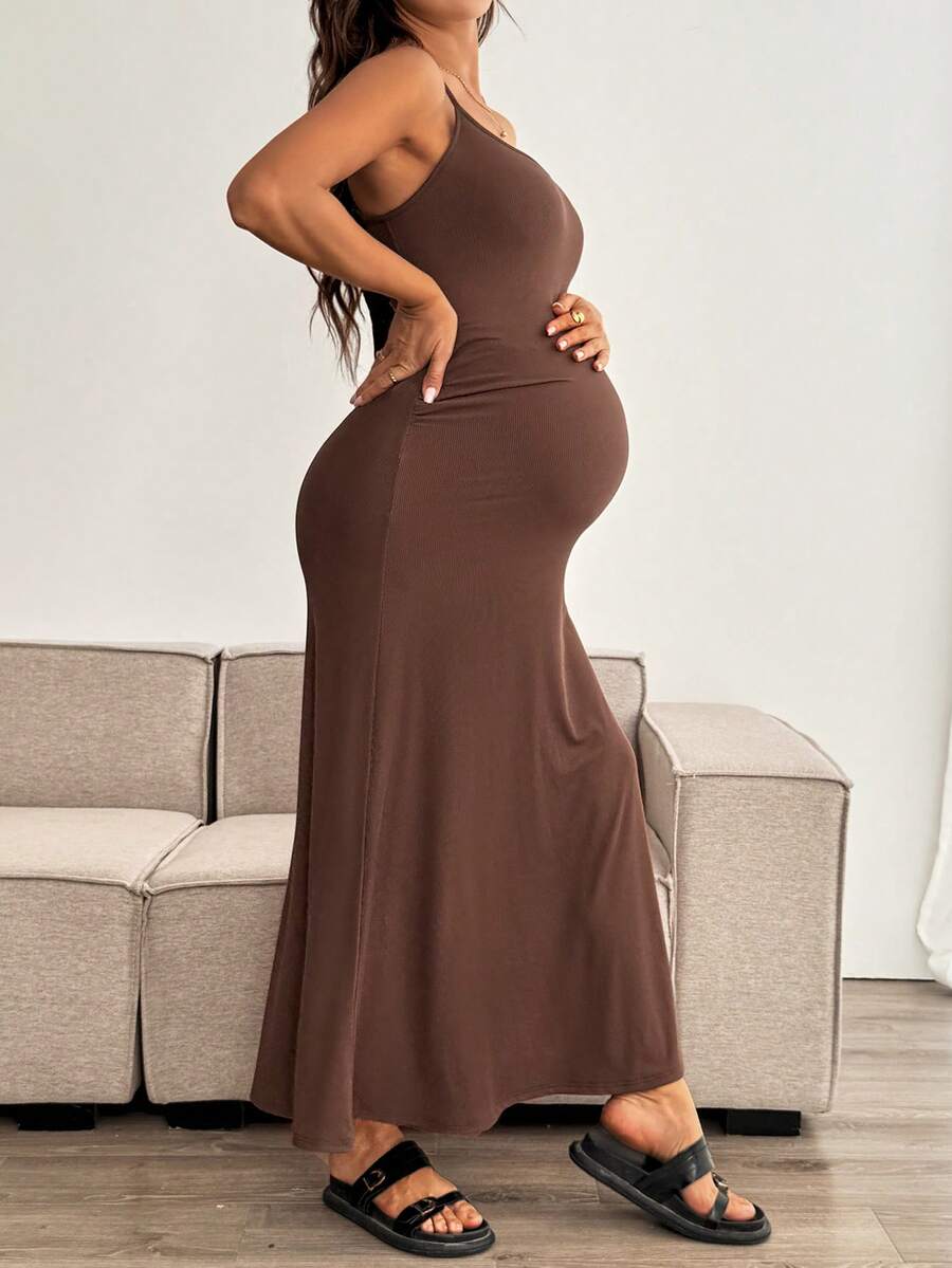 Maternity Solid Color Mermaid Hem Fitted Camisole Dress