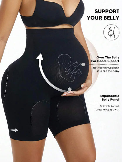 Maternity Solid Color Knee-Length Shorts - High Stretchy Summer Comfort