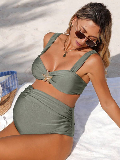 Maternity Pleated Shorts - Y2K Jacquard High Waist Lightweight Casual Beachwear