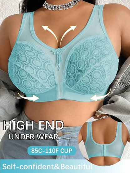 Women's Plus Size Sheer Mesh Splice Wireless Bra - Comfortable Breathable Bralette