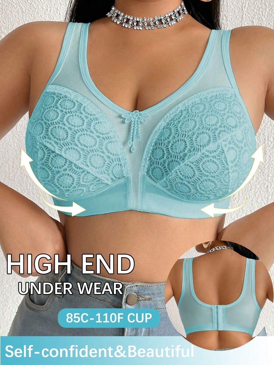 Women's Plus Size Sheer Mesh Splice Wireless Bra - Comfortable Breathable Bralette
