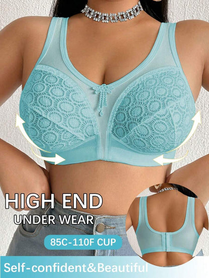 Women's Plus Size Sheer Mesh Splice Wireless Bra - Comfortable Breathable Bralette