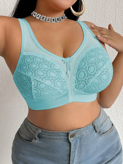 Women's Plus Size Sheer Mesh Splice Wireless Bra - Comfortable Breathable Bralette