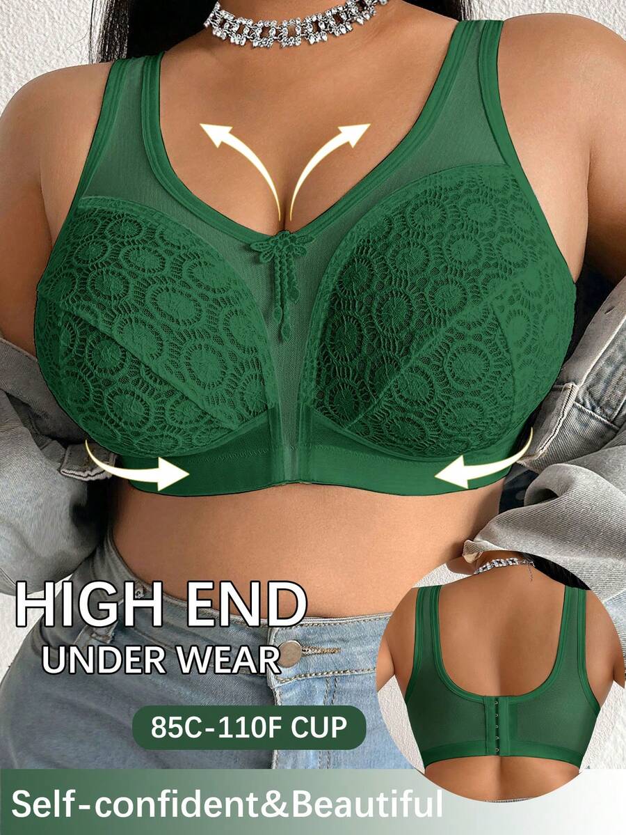 Women's Plus Size Sheer Mesh Splice Wireless Bra - Comfortable Breathable Bralette