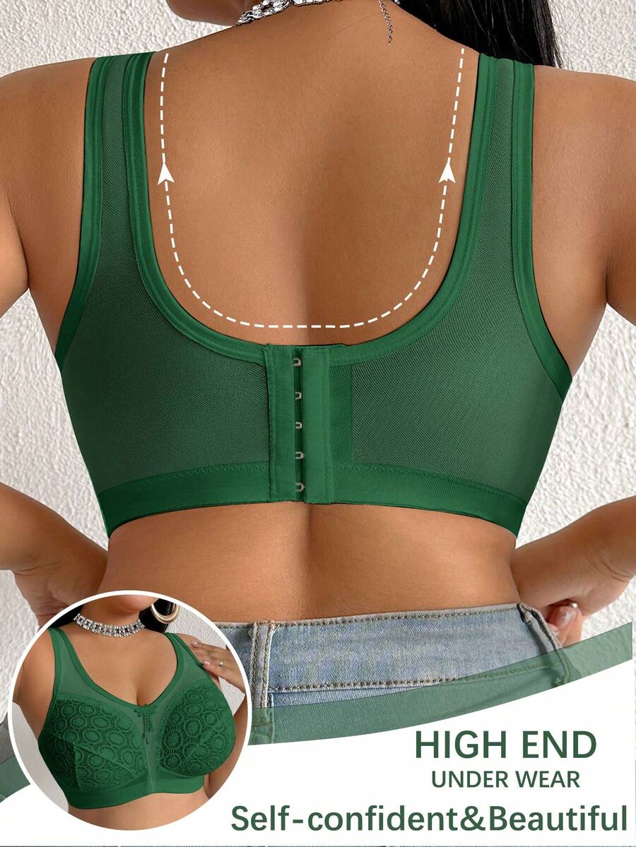 Women's Plus Size Sheer Mesh Splice Wireless Bra - Comfortable Breathable Bralette