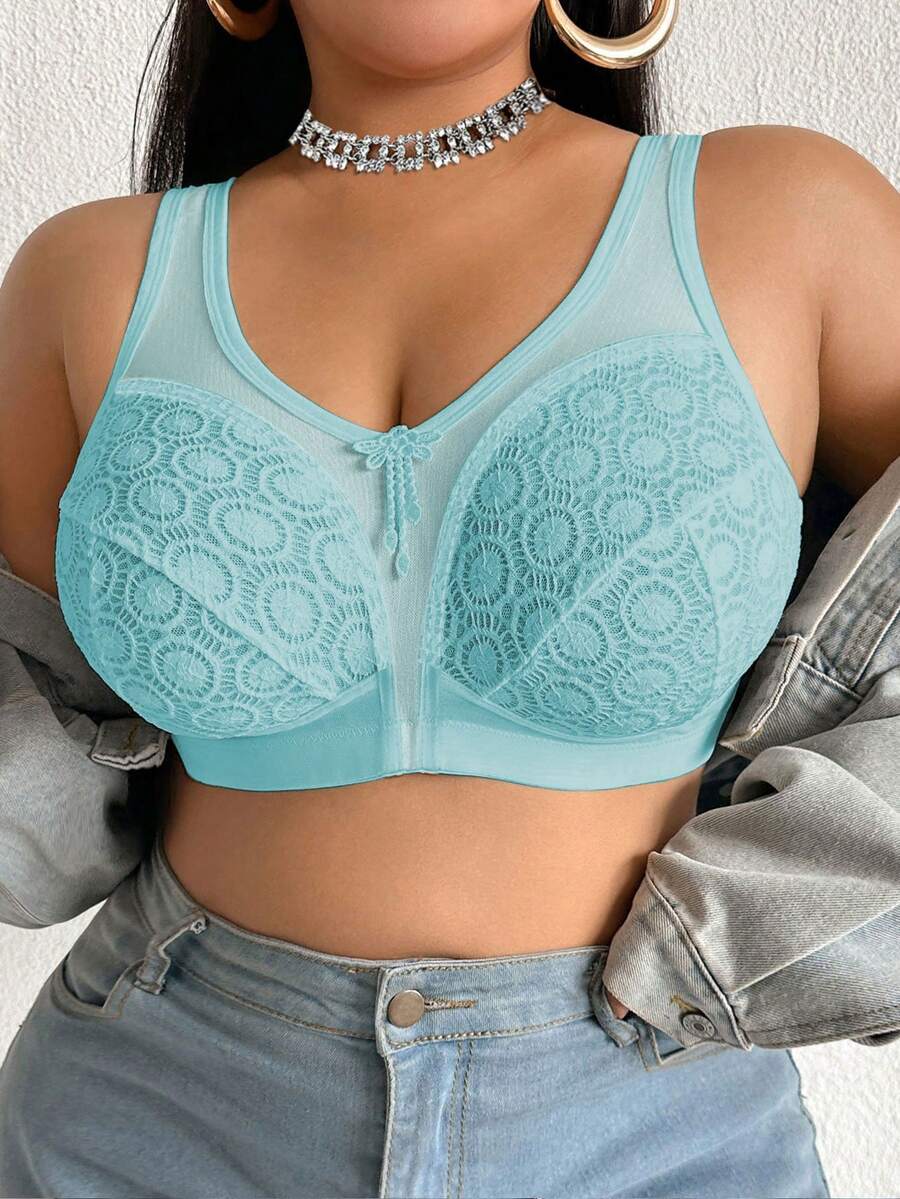 Women's Plus Size Sheer Mesh Splice Wireless Bra - Comfortable Breathable Bralette