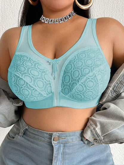Women's Plus Size Sheer Mesh Splice Wireless Bra - Comfortable Breathable Bralette