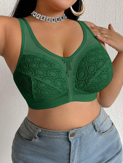 Women's Plus Size Sheer Mesh Splice Wireless Bra - Comfortable Breathable Bralette