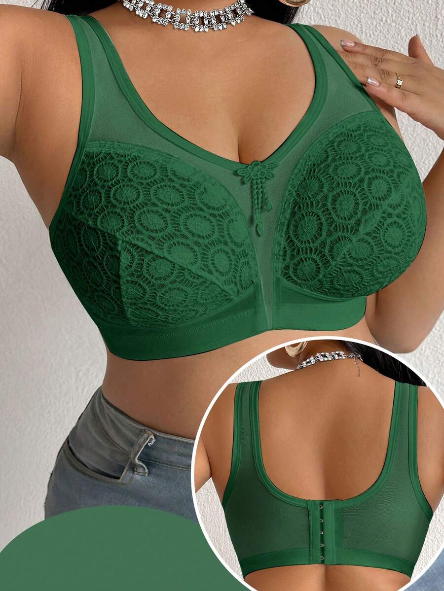 Women's Plus Size Sheer Mesh Splice Wireless Bra - Comfortable Breathable Bralette