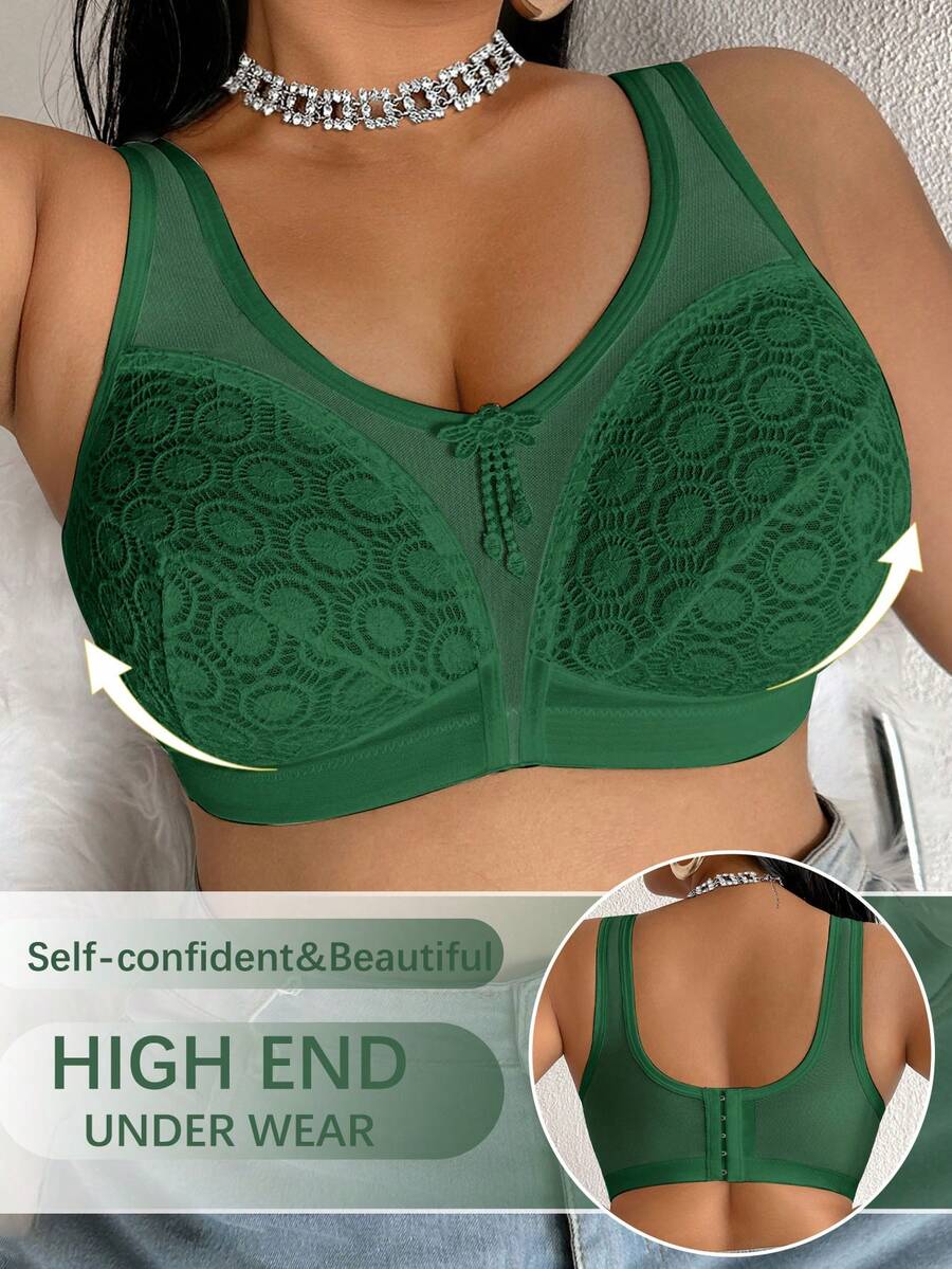 Women's Plus Size Sheer Mesh Splice Wireless Bra - Comfortable Breathable Bralette