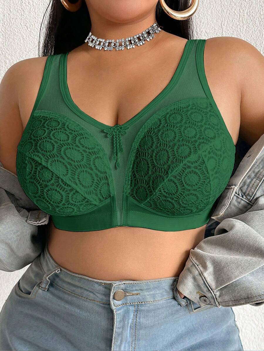 Women's Plus Size Sheer Mesh Splice Wireless Bra - Comfortable Breathable Bralette