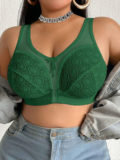 Women's Plus Size Sheer Mesh Splice Wireless Bra - Comfortable Breathable Bralette