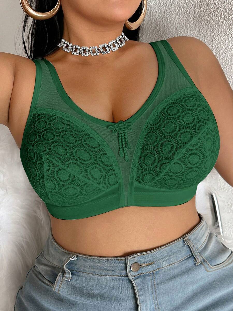 Women's Plus Size Sheer Mesh Splice Wireless Bra - Comfortable Breathable Bralette