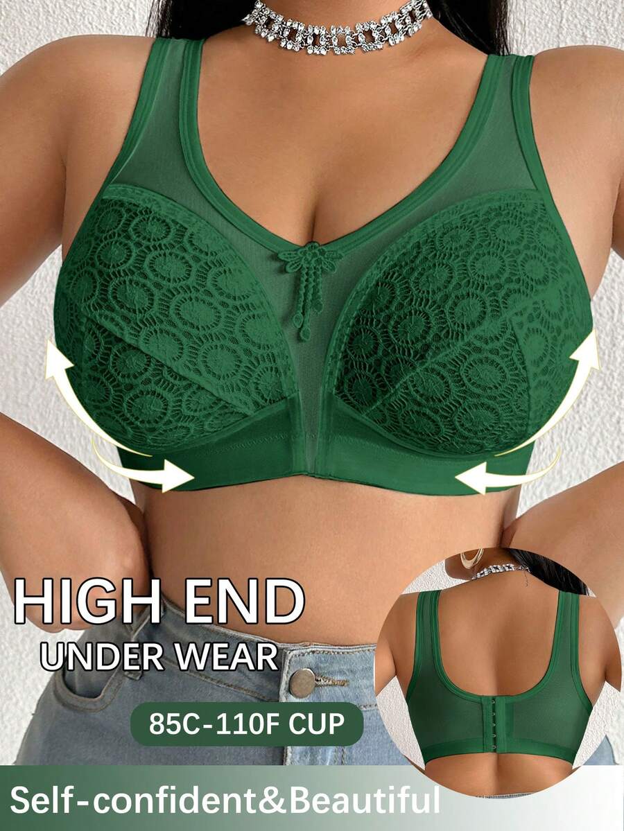 Women's Plus Size Sheer Mesh Splice Wireless Bra - Comfortable Breathable Bralette