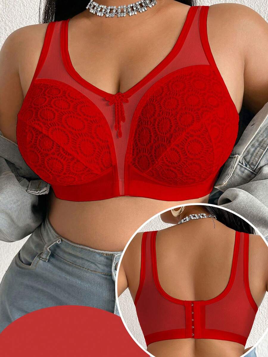 Women's Plus Size Sheer Mesh Splice Wireless Bra - Comfortable Breathable Bralette