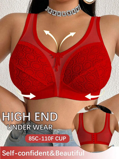 Women's Plus Size Sheer Mesh Splice Wireless Bra - Comfortable Breathable Bralette
