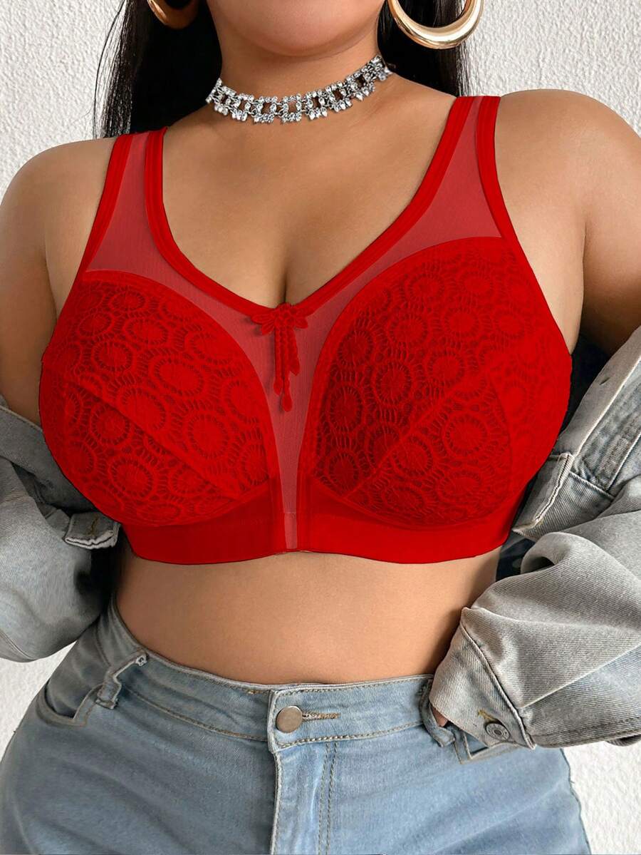 Women's Plus Size Sheer Mesh Splice Wireless Bra - Comfortable Breathable Bralette