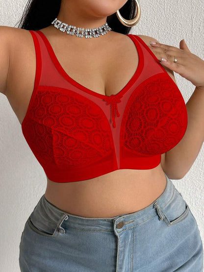 Women's Plus Size Sheer Mesh Splice Wireless Bra - Comfortable Breathable Bralette