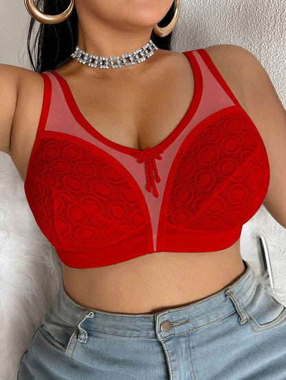 Women's Plus Size Sheer Mesh Splice Wireless Bra - Comfortable Breathable Bralette