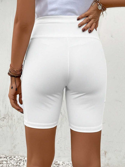 Maternity Wide Waistband Biker Shorts with Phone Pocket - High Stretch
