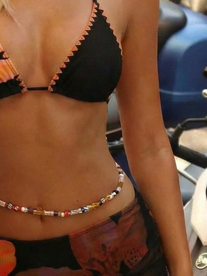 Women's 3-Piece Leopard Print Bikini Set - Halter Triangle Cup, Mesh Skirt, Tie Side, Multicolor