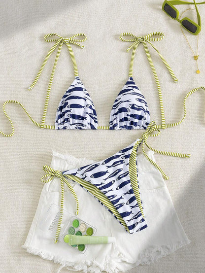 Womens Fashionable Sweet Shoulder Tie Side Bow Bikini Swimwear Removable Padded Two Piece Swimsuit Set