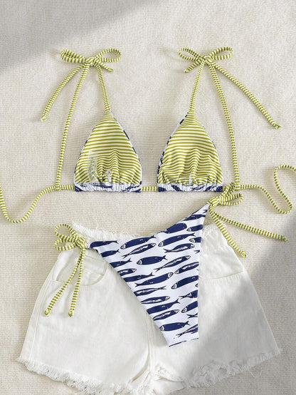 Womens Fashionable Sweet Shoulder Tie Side Bow Bikini Swimwear Removable Padded Two Piece Swimsuit Set