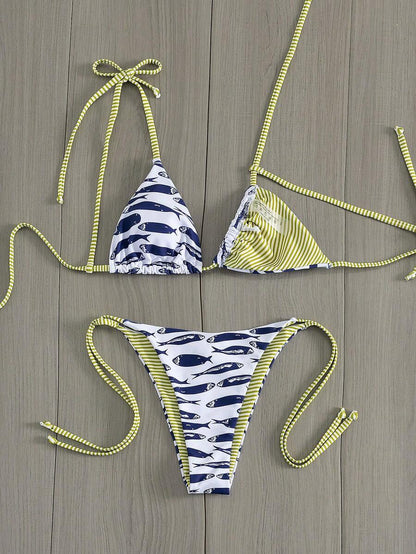 Womens Fashionable Sweet Shoulder Tie Side Bow Bikini Swimwear Removable Padded Two Piece Swimsuit Set