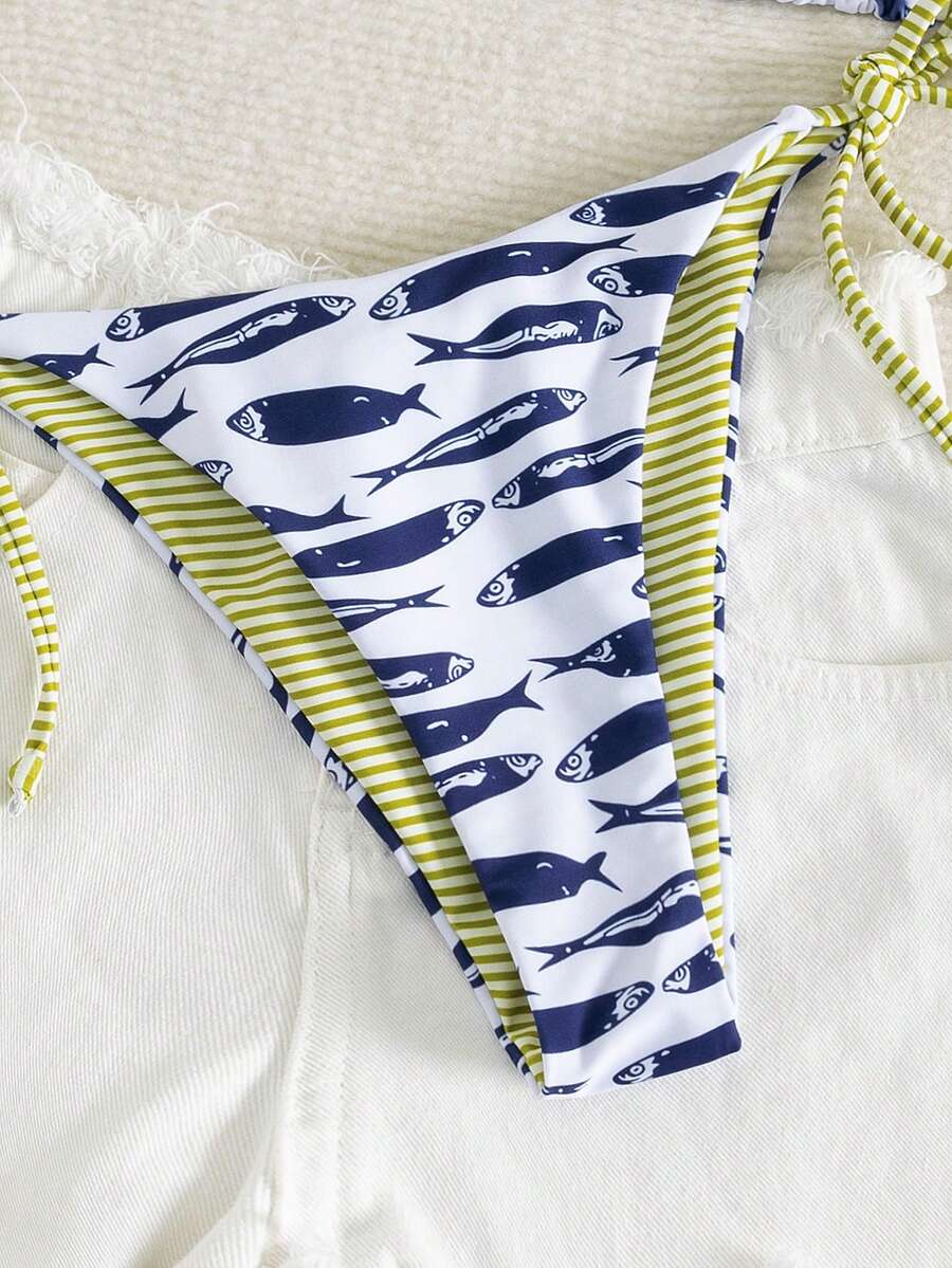 Womens Fashionable Sweet Shoulder Tie Side Bow Bikini Swimwear Removable Padded Two Piece Swimsuit Set