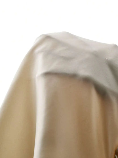 Maternity Elegant Blouse - V Neck, Batwing Three Quarter Sleeve, Asymmetric Hem, White