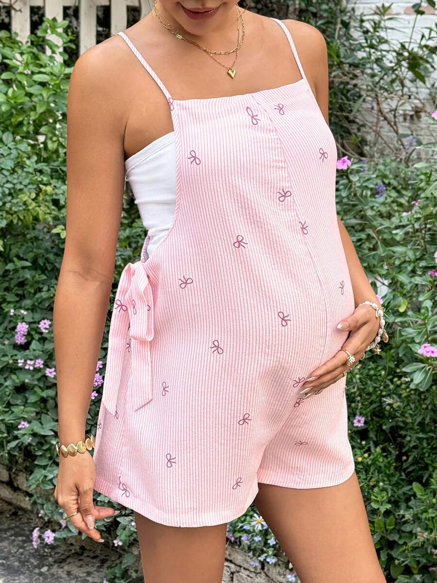 Maternity Bowknot Strap Jumpsuit
