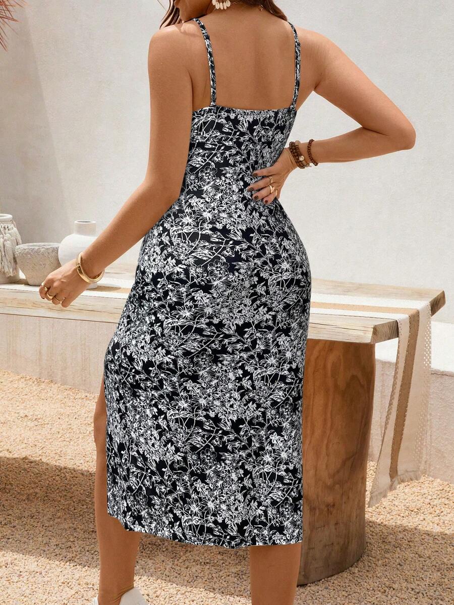 Maternity Dress - Floral Print Side Slit Sleeveless Elegant Vacation Soft Stretch, Summer Holiday