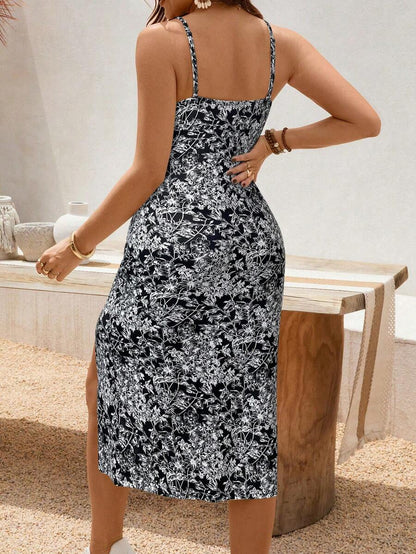 Maternity Dress - Floral Print Side Slit Sleeveless Elegant Vacation Soft Stretch, Summer Holiday