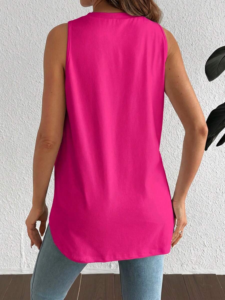 White Asymmetrical Maternity Tank Top - Casual Round Neck High Stretch Loose Fit Knitted Sleeveless Shirt for Travel & Daily Wear