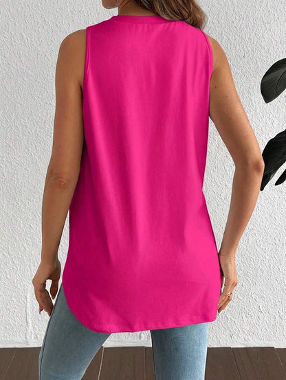 Maternity Round Neck High Stretch Tank Top - White Casual Loose Fit Asymmetrical Hem Travel Top