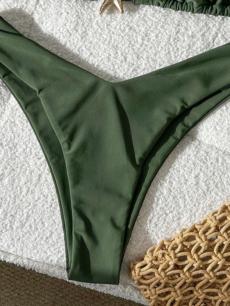 Swim Vcay Women's Solid Color Spaghetti Strap Metal Decor Sexy Bikini Set, Summer
