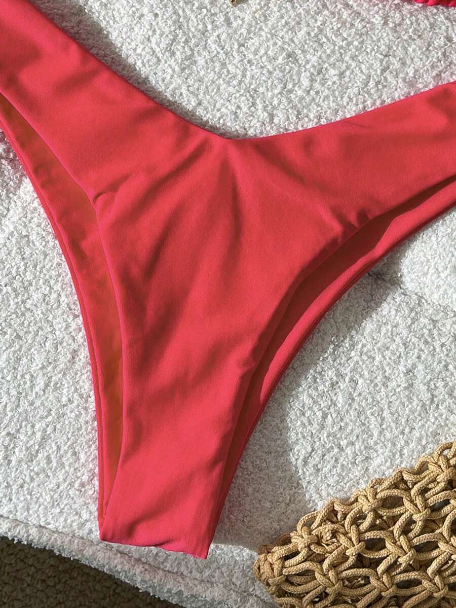 Swim Vcay Women's Solid Color Spaghetti Strap Metal Decor Sexy Bikini Set, Summer