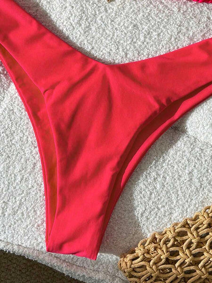 Swim Vcay Women's Solid Color Spaghetti Strap Metal Decor Sexy Bikini Set, Summer