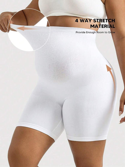 Maternity High Waist Support Shorts in Beige with Botanical Print, High Stretch Seamless Nursing Underwear for Daily Comfort