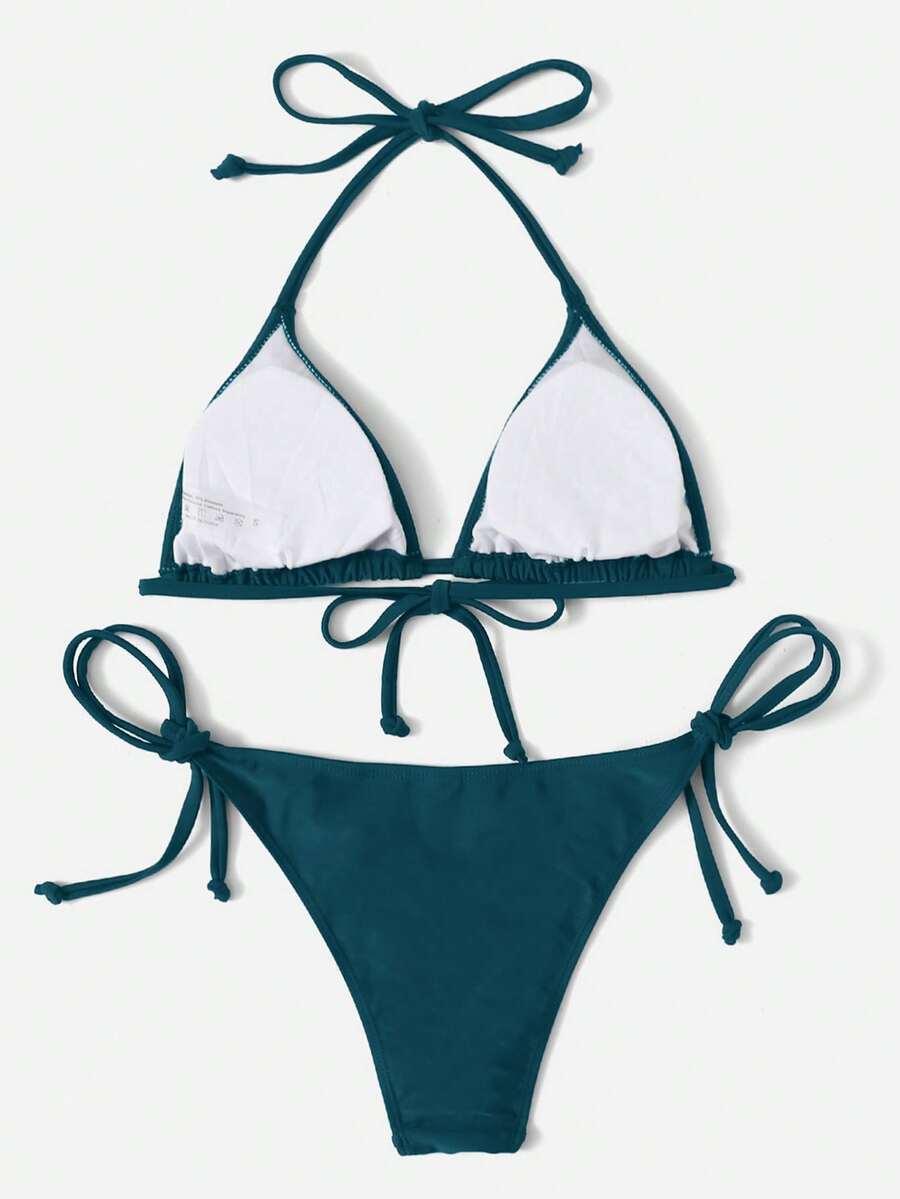 Women's 2-Piece Halter Bikini Set - Leopard & Floral Print, Tie Side, Triangle Cup, Multicolor
