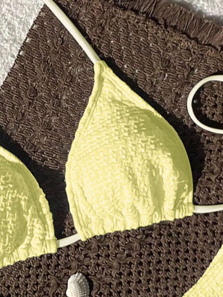 Women's Spaghetti Strap Halter Bikini Set - Tie Back, Side High Cut, Triangle Cup, White