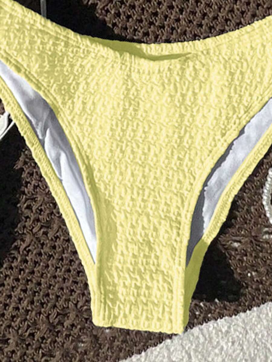 Women's Spaghetti Strap Halter Bikini Set - Tie Back, Side High Cut, Triangle Cup, White