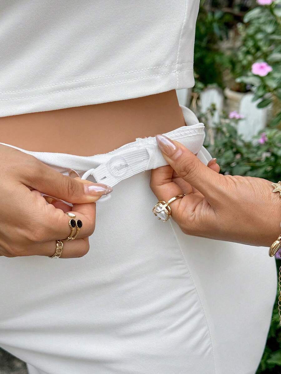 Maternity Clothes Maternity Co-Ord Set 2pcs Maternity Solid Color Sweetheart Cropped Top & Skirt Set Vacation White
