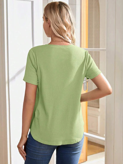 Maternity Nursing T-Shirt - Khaki Short Sleeve Round Neck Loose Fit Cotton Knitted Asymmetrical Long Casual Summer Top